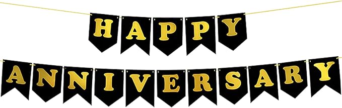 Happy Anniversary Banner Black Banner Wedding Anniversary Happy Birthday Party by Unknown