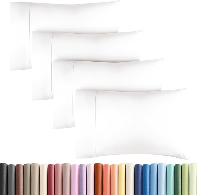 Standard Pillow Cases - 4 Pack - Super Soft Pillowcase Covers - Envelope Enclosure - Hotel Quality Pillow Protectors - Wrinkle Free, Shrink and Stain Resistant - Machine Washable - 20" x 26" (White)