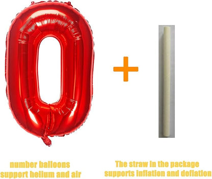 32 Inch Red Number 0 Balloons Foil Ballon Digital Birthday Party Decoration - Image 3