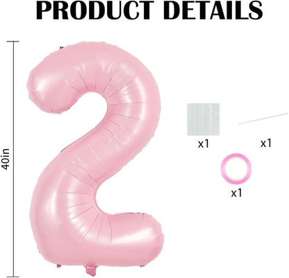 TONIFUL 40 Inch Pastel Pink Number 2 Balloons Large Foil 2nd Birthday Decor | - Image 2