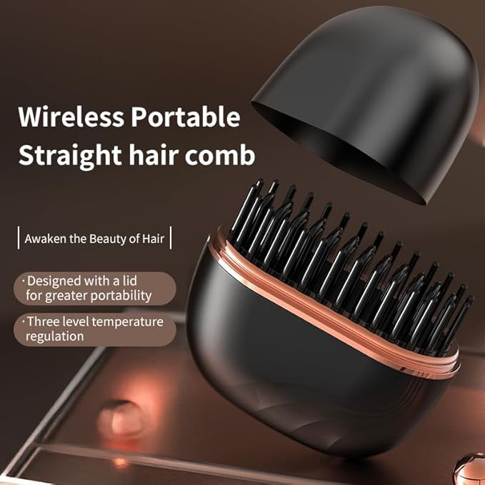 2026 New Mini Straightener, Rechargeable Portable Hair Straightener Brush, 3-Speed Temperature Control, Anti-Scald Shell, Cordless USB Charging Straighteners (Black)