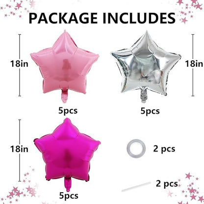 TONIFUL 15Pcs Star Balloons 18Inch Large Hot Pink Silver Pink Foil Balloons | - Image 2