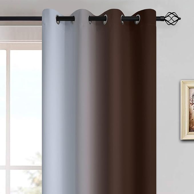 Yakamok Ombre Curtains Brown and Greyish White - Image 3