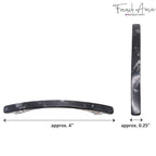 French Amie Long and Thin Large 4" Celluloid Handmade No Slip Durable Hair Barrette Clip for Women, Made in France (Black Nycra)