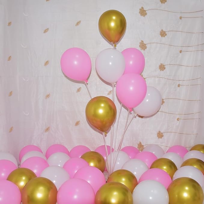 300 Pcs Pink Gold White Balloons 5 Inch Pink White and Metallic Gold Assorted - Image 3