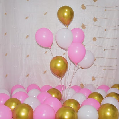 300 Pcs Pink Gold White Balloons 5 Inch Pink White and Metallic Gold Assorted - Image 3