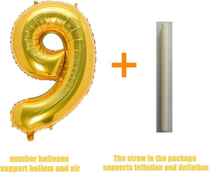 32 Inch Gold Number 9 Balloons Foil Ballon Digital Birthday Party Decoration - Image 4