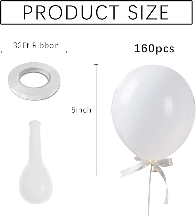White Balloons Birthday Decorations 160 Pack 5 inch Round Ballons - Image 2