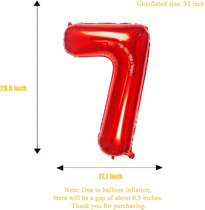 32 Inch Red Number 7 Balloons Foil Ballon Digital Birthday Party Decoration - Image 4