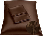 BLISSFORD Brown Satin Pillowcase with Zipper, for Hair and Skin Care, Feels Soft and Cool Like a Silk Pillowcase, Satin Pillow Cases 2 Pack, Slik Pillow Cover, Queen Size, Set of 2