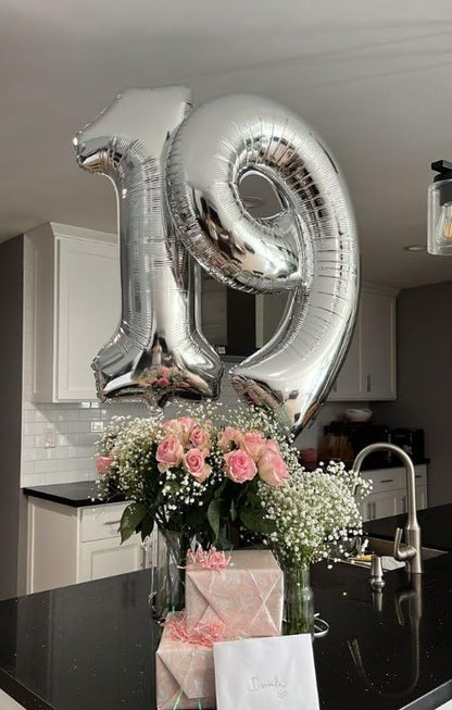 Silver Number 4 Balloon 40 inch, Balloon numbers party supplies, deco photo - Image 7