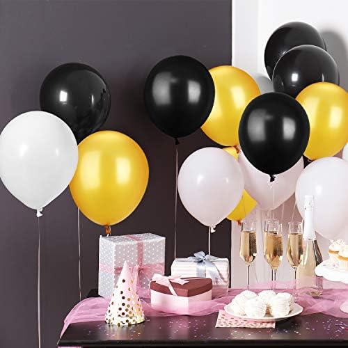 TecUnite 100 Pcs Black Gold White Latex Balloons 13 Inch Colorful Round Balloons - Image 3