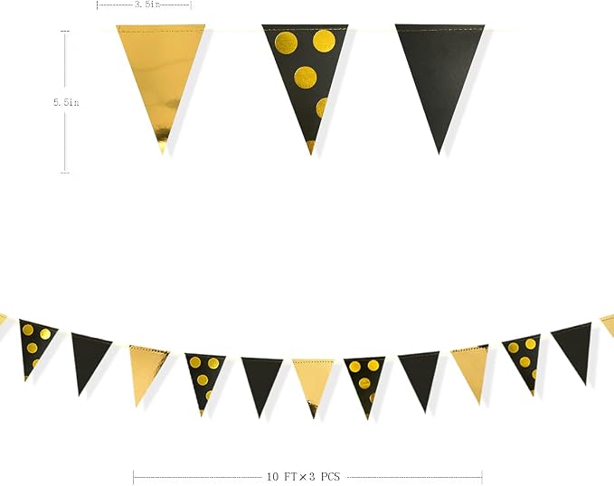 30Ft Black Gold Party Decorations Polka Dot Pennant Banner Paper Circle Dot - Image 2