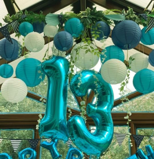 Teal Blue Number 0 Balloon 40 inch, Balloon numbers party supplies, deco photo - Image 6