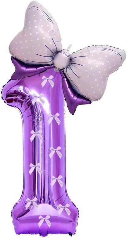 32 Inch Purple Butterfly Ribbon Number 1 And Bow Balloon Foil Film Balloon by Unknown