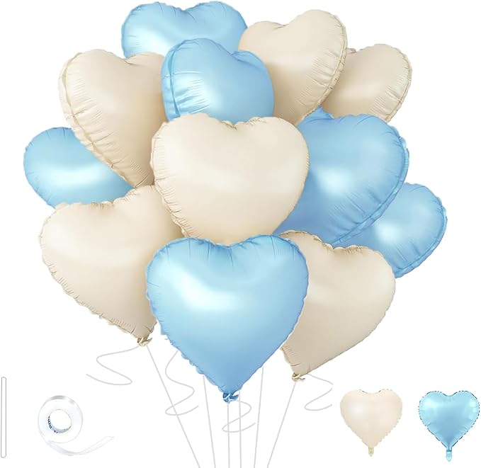 Baby White Heart Balloons，18 Inch Baby Blue Helium Foil Love Heart Shaped by Wuhetyo