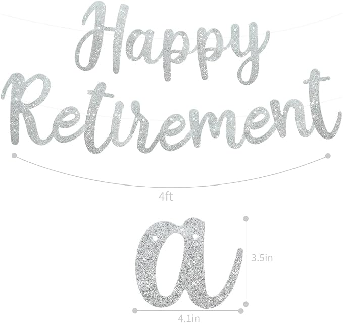 BEISHIDA Pre-Strung Glitter Silver Happy Retirement Banner Party Decoration | - Image 2