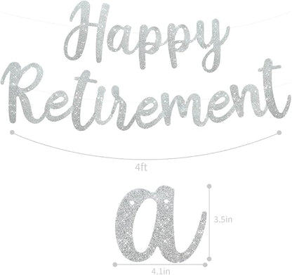 BEISHIDA Pre-Strung Glitter Silver Happy Retirement Banner Party Decoration | - Image 2