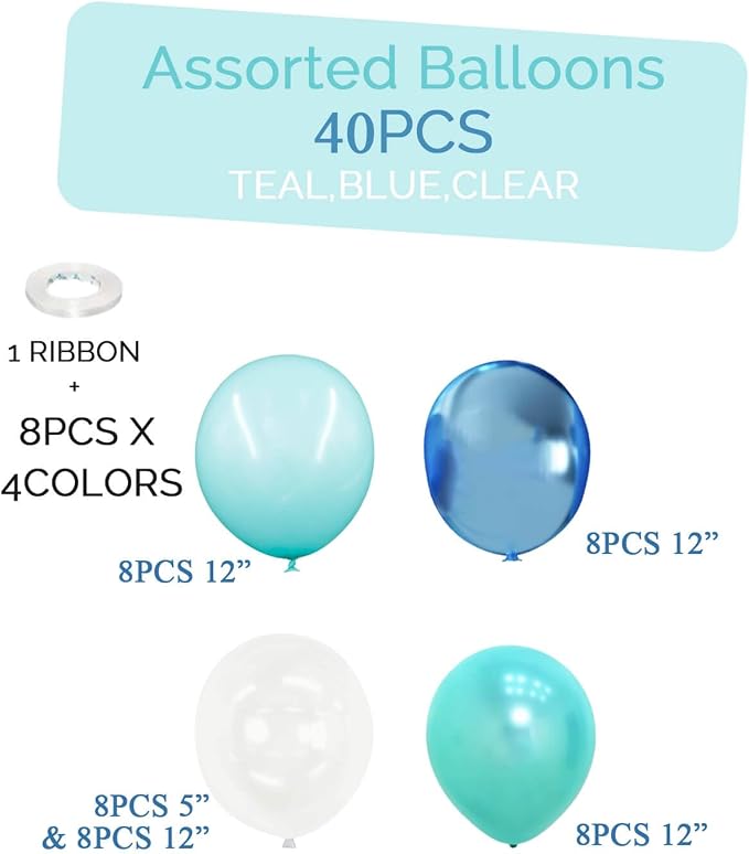Teal Turquoise Blue Clear Balloons Different Size, Under the Sea Party - Image 5
