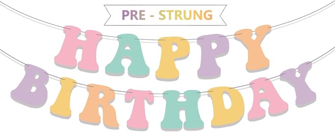 Pre-Strung Pastel Happy Birthday Banner, Girls Toddler Birthday Party by NANAGALI