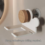Upgraded Drill-Free Hair Dryer Holder With Hair Tie Organizer- Heavy Duty Double-Stick Tape Wall Mount Organizer for Bathroom, No Drill, Sturdy Carbon Steel Construction, Rust-Resistant (White)