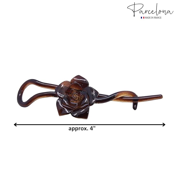 Parcelona French Rose Flower Twist N Clip Set of 2 Cellulose Acetate Shell Hair Clip Barrette 10.5 cm