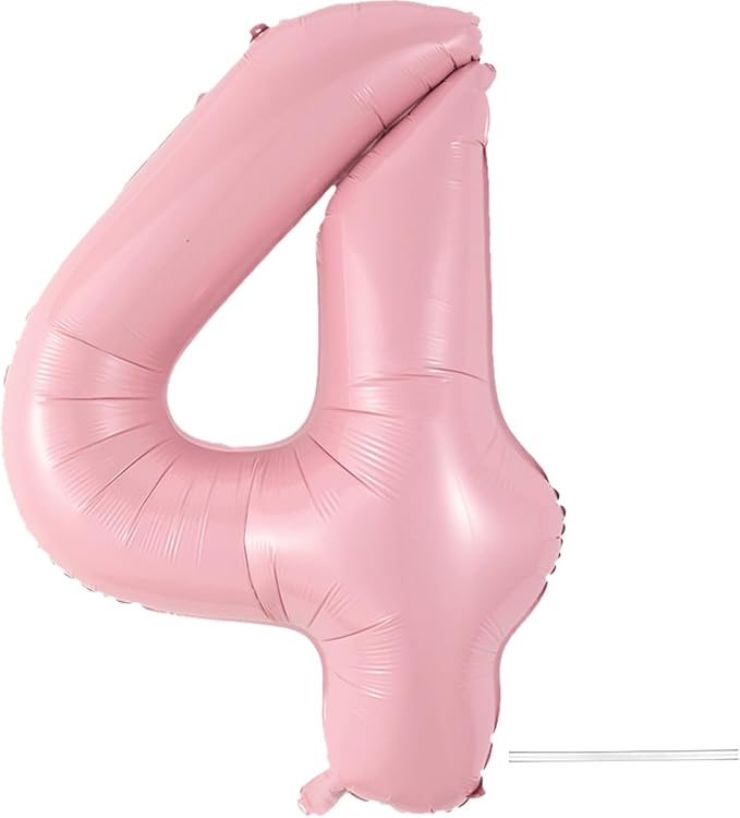 Light Pink 4 Balloon, 40 Inch Large Pastel Pink Foil Helium Number Balloons 0-9 by KYGNE