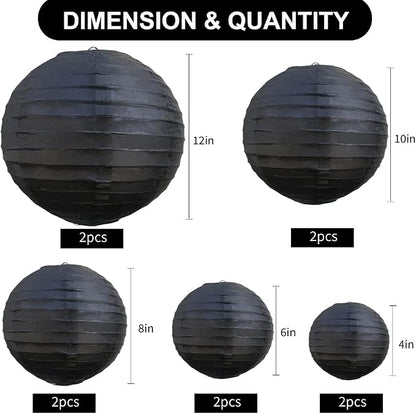 BEISHIDA Black Paper Lanterns 10Pcs 4/6/8/10/12 Inch Round Chinese Lamp | Paper - Image 2