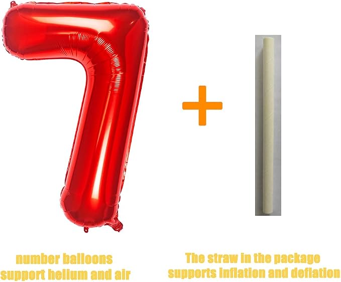 32 Inch Red Number 7 Balloons Foil Ballon Digital Birthday Party Decoration - Image 3