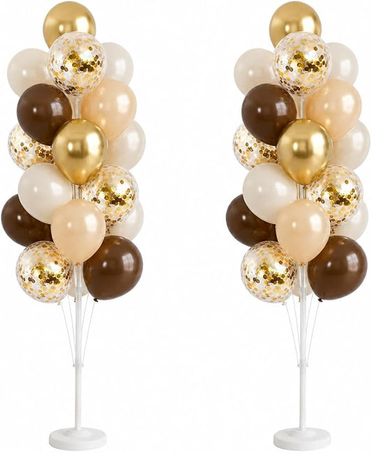 Hiins Brown Gold Balloon Stand Kit Set of 2 by HiinsPartyDecoration