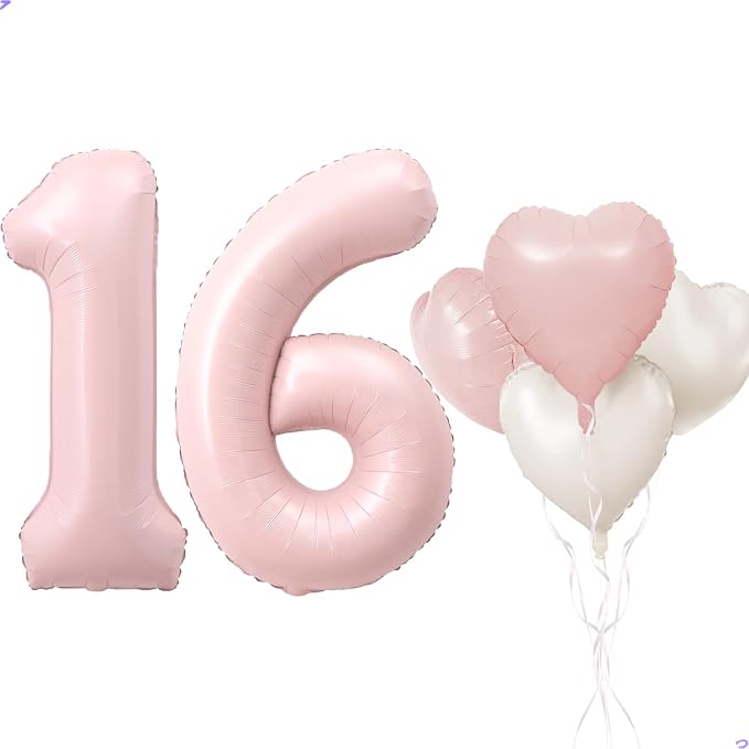 Pink 16 Balloon Number Pastel Pink 16th Birthday Party Decorations by Unknown