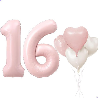 Pink 16 Balloon Number Pastel Pink 16th Birthday Party Decorations by Unknown