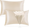 Silk Pillowcase for Hair and Skin, 2 Pack 100% Mulberry Silk Pillowcase 25 Momme, 600 Thread Count, Both Side Pure Silk Pillow Cover with Hidden Zipper (Beige, King 20''×36'')