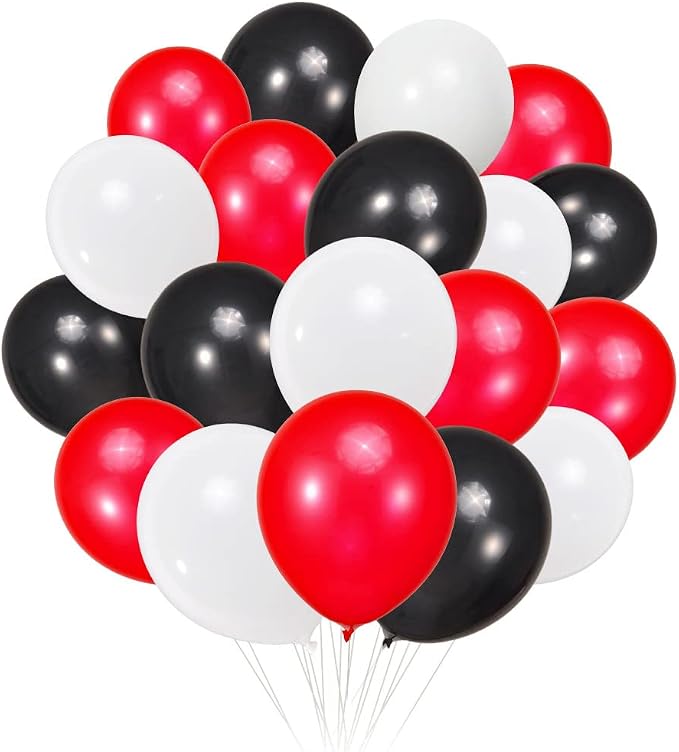 300 Pack Red Black White Balloons 100 of each of the 3 colors 12 inch Red White by ZWZLIULIAN