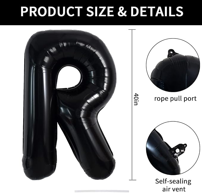 TONIFUL 40 Inch Large Black R Letter Balloons, Jumbo Helium Balloons - Image 2