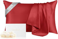 THXSILK 100% Pure Mulberry Silk Pillowcase for Hair and Skin, Highest 6A+ Grade Silk Pillow Case Standard Size, Real Silk Pillowcase with Zipper (Red, Standard Size 20"x26")