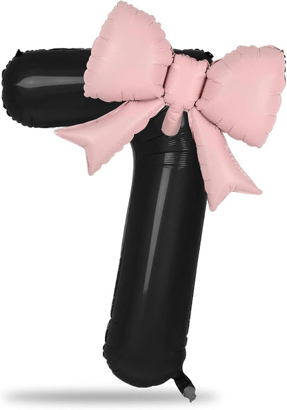 40 Inch Black Number 7 with Pink Bow Balloon, Giant Self Inflating Black Foil - Image 8