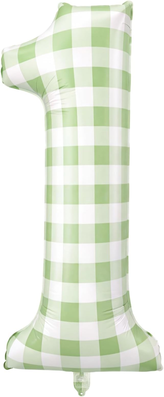 Jenaai 40 Inch Gingham 1st Balloon Large Number 1 Plaid Balloons by Jenaai