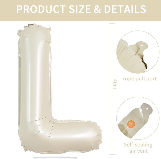 TONIFUL 40 Inch Large Cream White Letter L Balloons Giant Alphabet Letter - Image 2