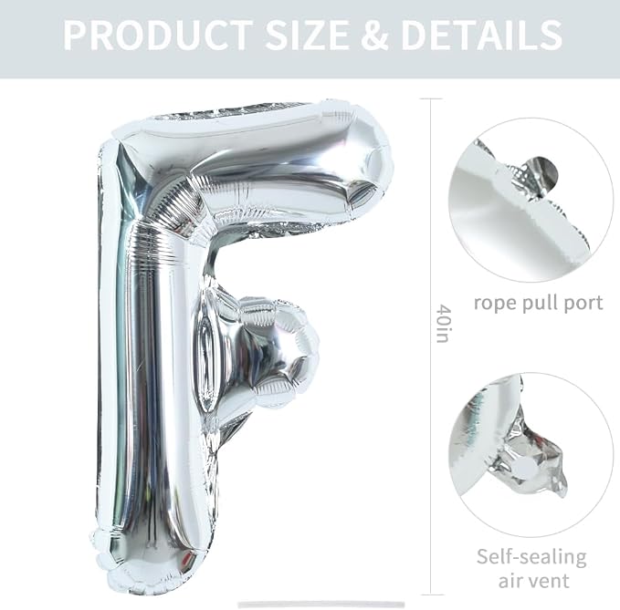 TONIFUL 40 Inch Large Silver Letter F Foil Balloons Alphabet Balloons | Giant - Image 2