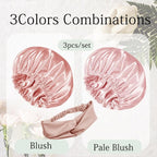 Hair Bonnets 3Pcs Satin Bonnet For Sleeping Silky Bonnets Womens Silk Bonnet Night Caps Curly Hair Sleep Cap For Women