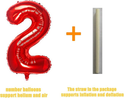 32 Inch Red Number 2 Balloons Foil Ballon Digital Birthday Party Decoration - Image 3