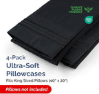 King Pillow Cases Set of 4 - Ultra Soft Hotel Quality Pillowcase Covers - Comfy, Cozy & Wrinkle Free - Shrinkage, Stain and Fade Resistant - Machine Washable Pillow Protectors - 4 Piece Set - Black