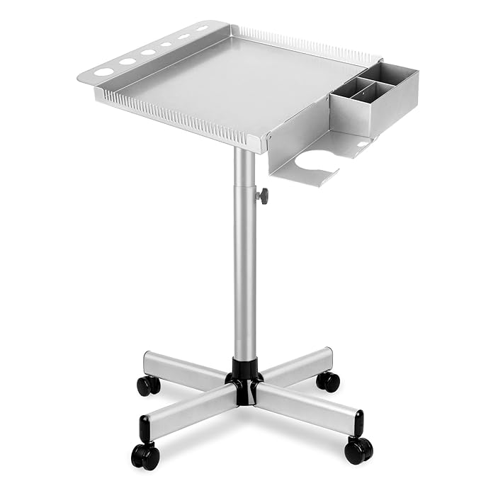 Salon Rolling Tray on Wheels, Hairstylist Tray with Storage Platform and Hair Separator Stand for Salon Station, Salon Tray Cart, Metal Service Instrument Storage Tray Accessory for Salon&Spa Use