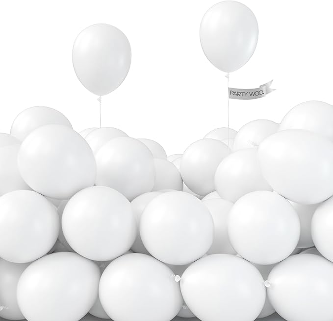 PartyWoo White Balloons 100pcs Matte Balloons White Latex Helium 5 Inch | by PartyWoo