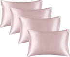 BEDELITE Satin Pillowcase for Hair and Skin, Super Soft Similar to Silk Pillow Cases 4 Pack with Envelope Closure, Cooling Pillowcases for Women Men (20"x26" Standard Size, Lotus Pink)