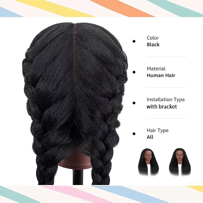 16 Inch 100% Real Hair Mannequin Head Training Head Manikin Cosmetology Doll Head for Hairdresser Practice Braiding Hair Styling with Clamp stand (16 -Inch)