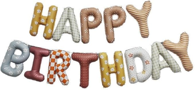 Boho Retro Happy Birthday Foil Letter Balloon Banner, 16 Inch, Birthday Party by Unknown