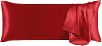 THXSILK Set of 2 Silk Pillowcase for Hair and Skin, 100% Mulberry Silk Bed Pillowcase Ultra-Soft, Hypoallergenic Soft Breathable Silk Pillow Case with Hidden Zipper, Body Size 20"x54", Red