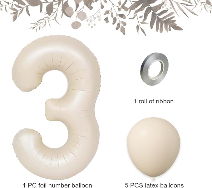 40 Inch Beige Number 3 Foil Balloon Set | - Image 3